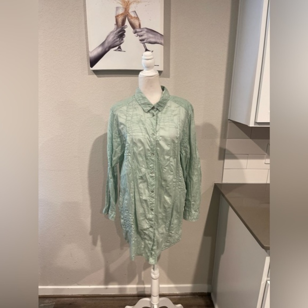 Oska 100% Cotton Pattern Button Front Tunic Blous… - image 1